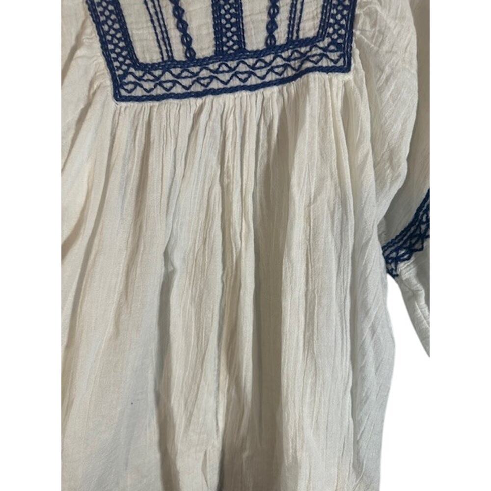 Max Studio Wide Sleeve Embroidered Cotton Boho Top Blouse White Blue Women Sm - Picture 5 of 9